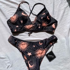 Zaful Sun and Moon Lace Up Back Tie Bikini